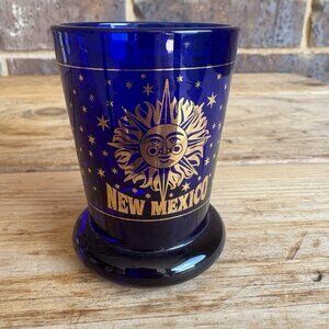 Cobalt Blue Shot glass New Mexico Gold Gilt Sun Stars Celestial